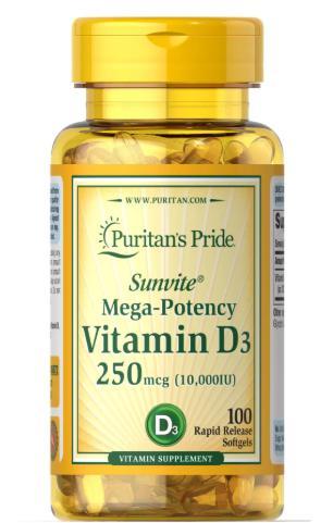 Puritans Pride Vitamin D3 250mcg 10,000 IU 100 Softgels