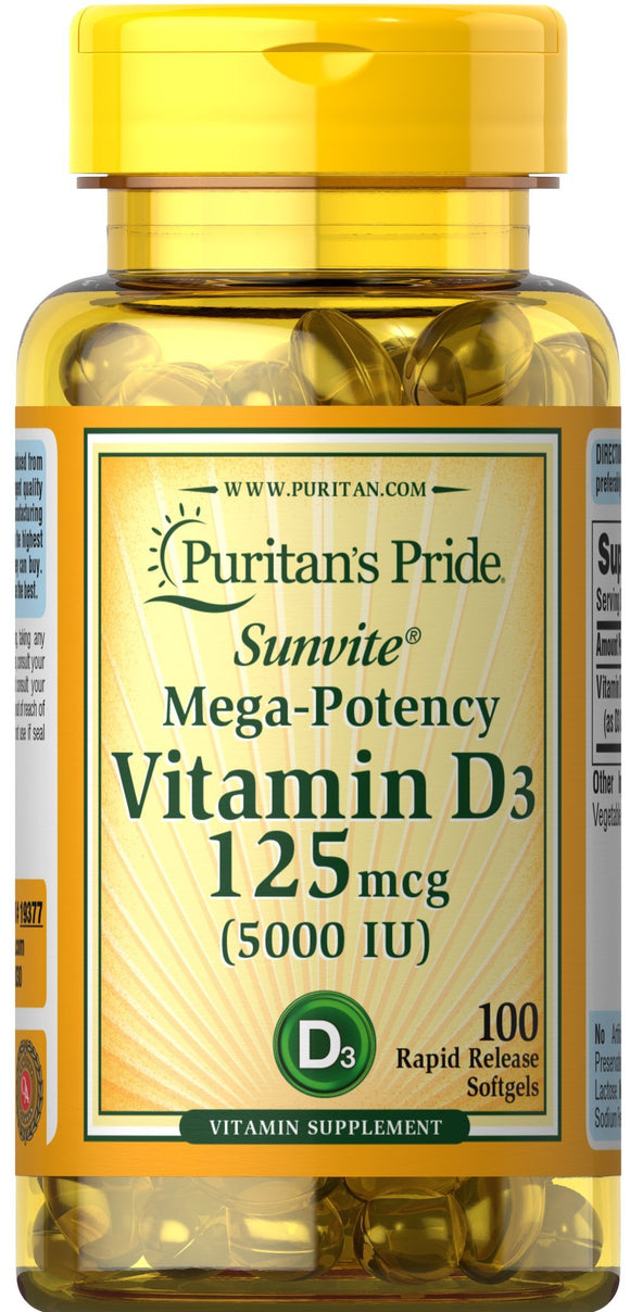 Puritans Pride Vitamin D3 125mcg 5,000 IU 100 Softgels